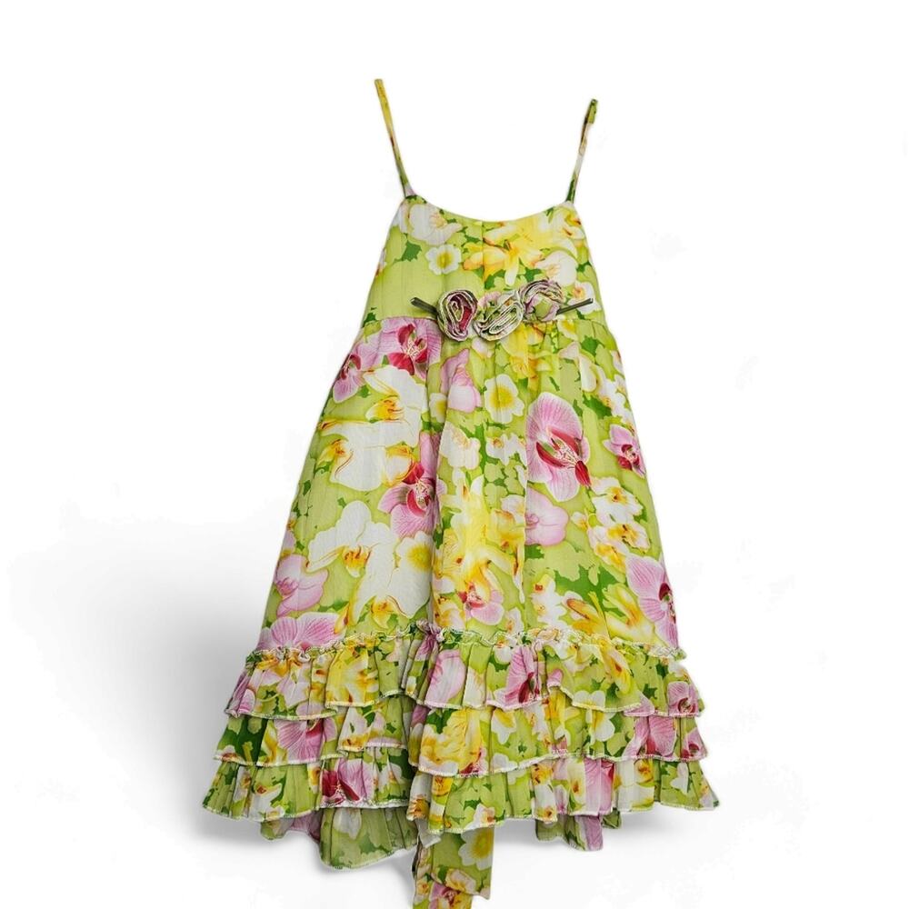 Pippa & Julie Girl's Floral Spaghetti Strap Ruffled Dress Size 4 Spring Party